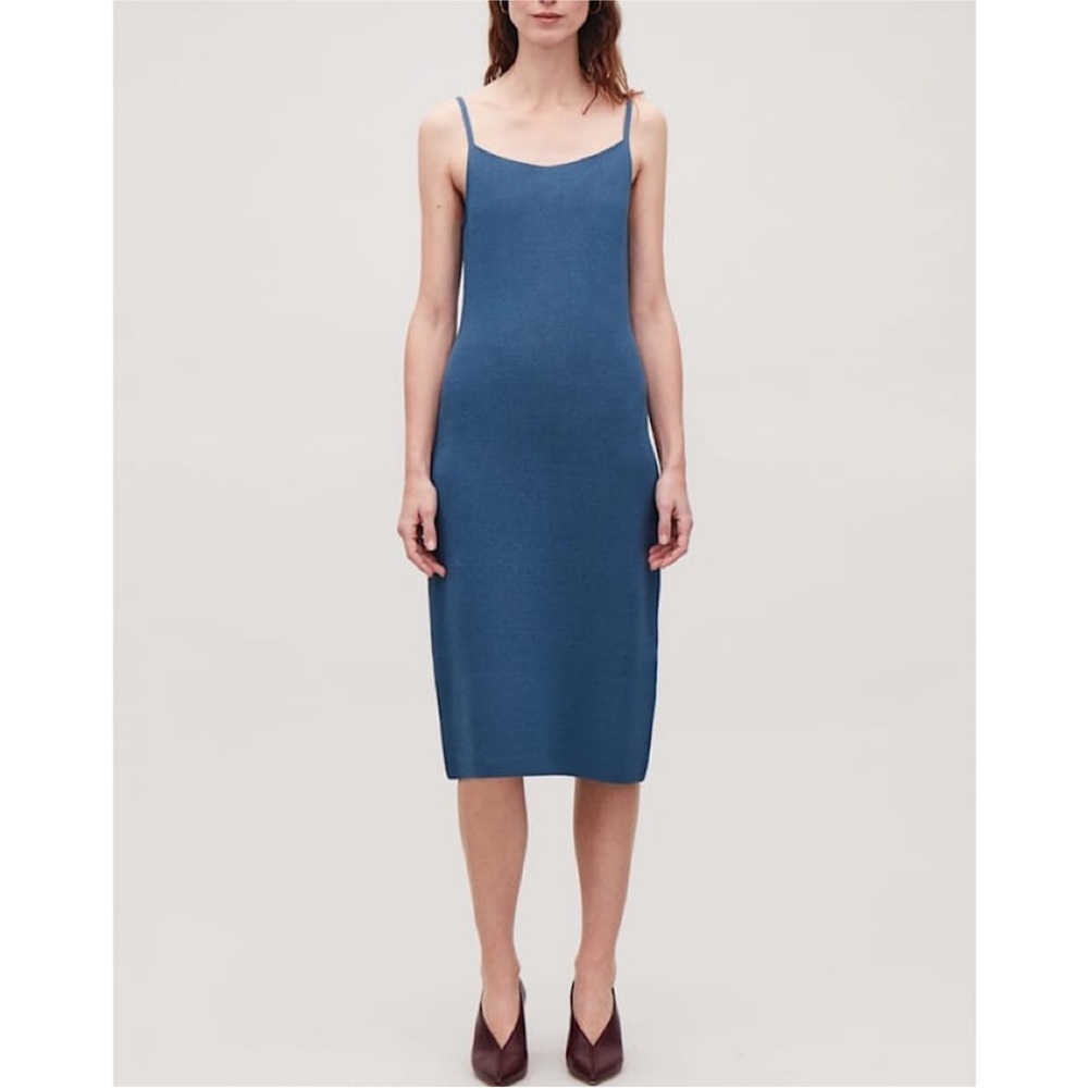 COS Metallic Knit Sleeveless Straight Neck Slip Dress